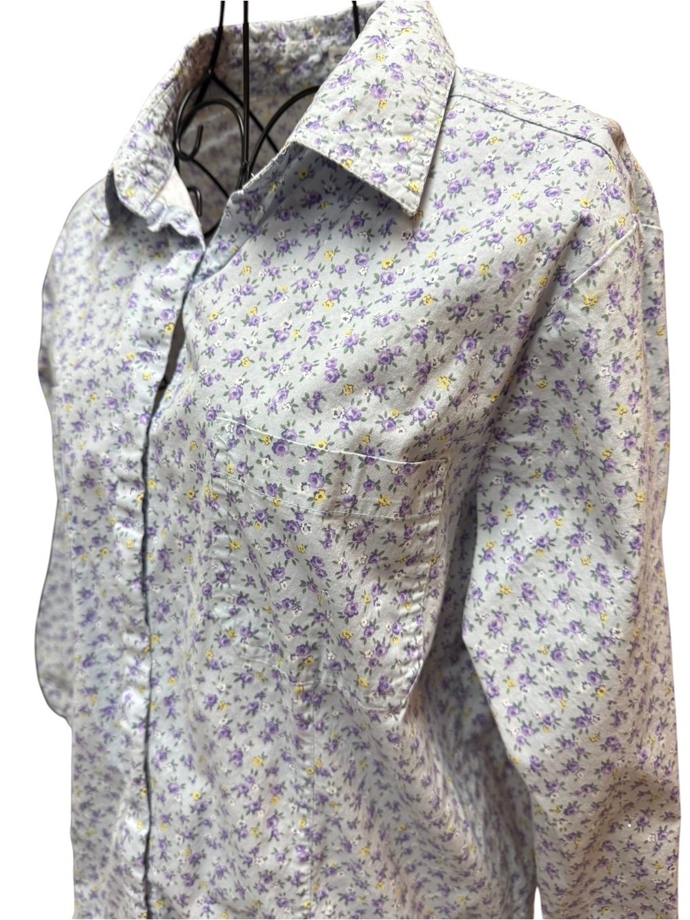 bill blass Blue Button-Down Shirt with Purple & Yellow Floral Print